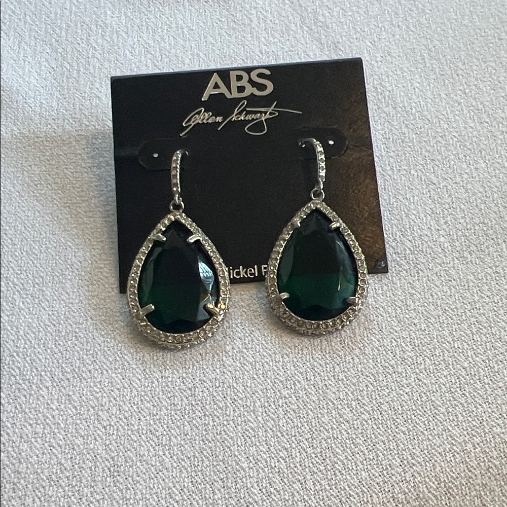 ABS Allen Schwartz Silver and Green Teardrop Earrings